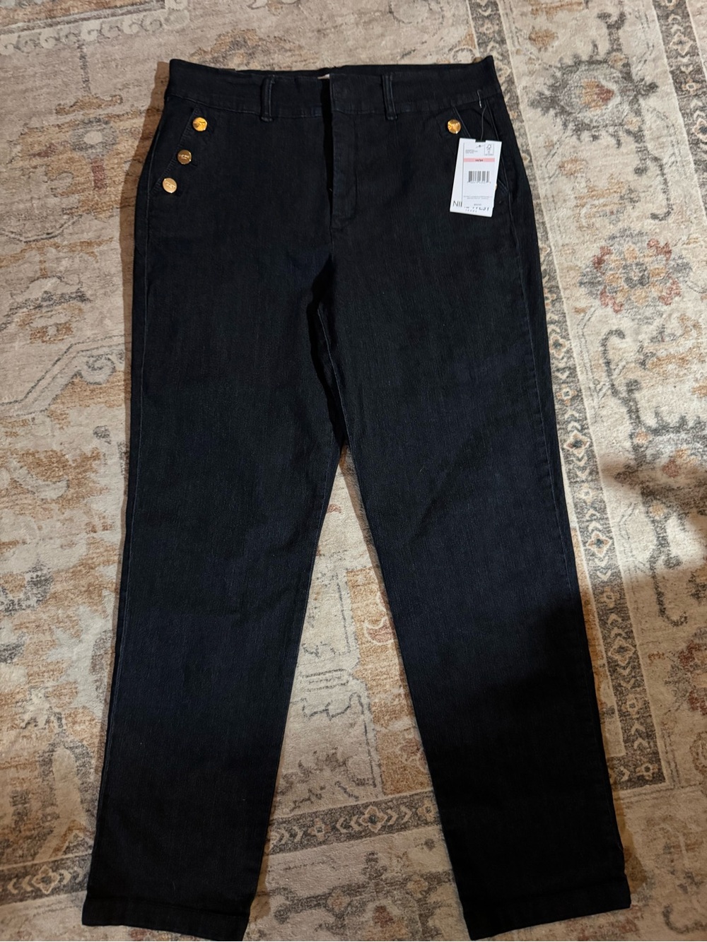 Nine West Black Straight-Leg Jeans with Gold Buttons